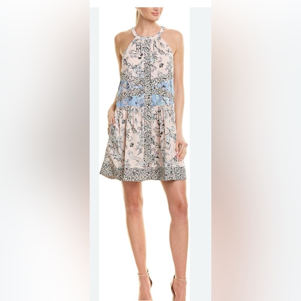 BCBGMaxAzria Floral Mini Dress - Blue and Cream